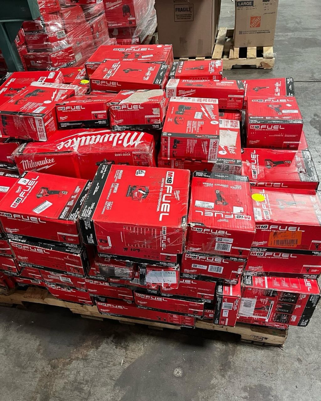 Milwaukee and DeWalt power tool pallet